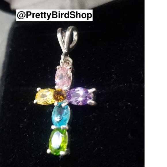 Last one! Crystal CROSS sterling silver multicolored Pendant NEW - Picture 8 of 12